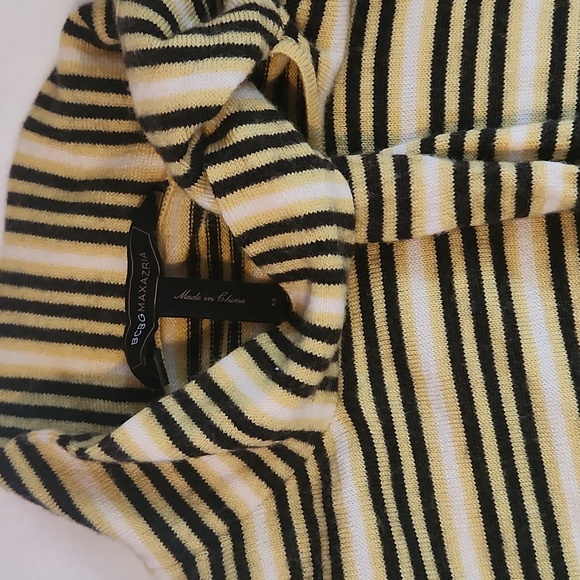 BCBG size XS yellow and brown striped sweater with tie neck - Picture 2 of 5